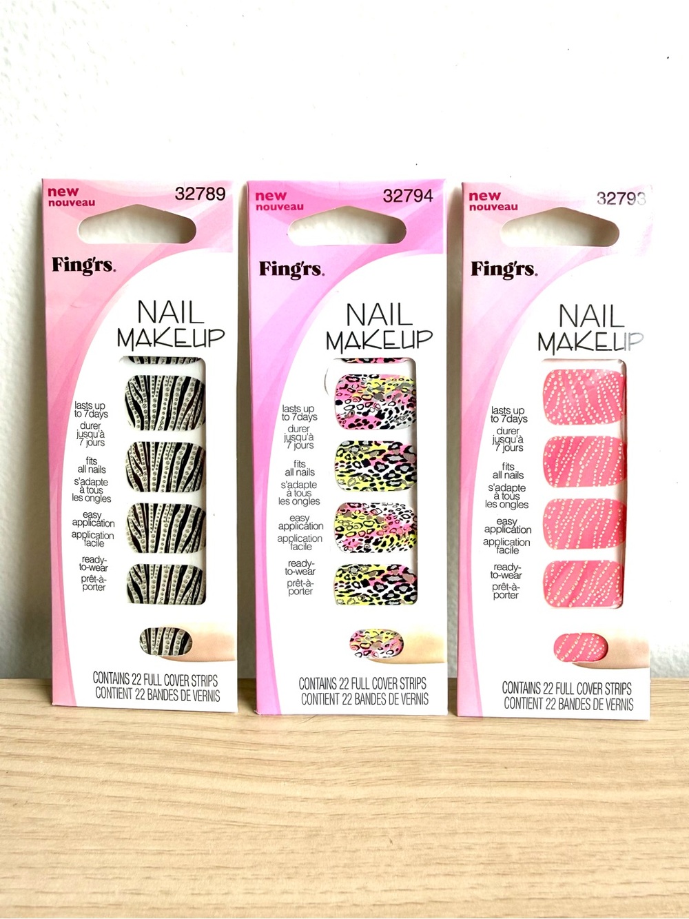 Fing'rs Nail MakeUp Full Cover Strips Vintage Lot of 3 NIP Y2K Rhinestone Foil